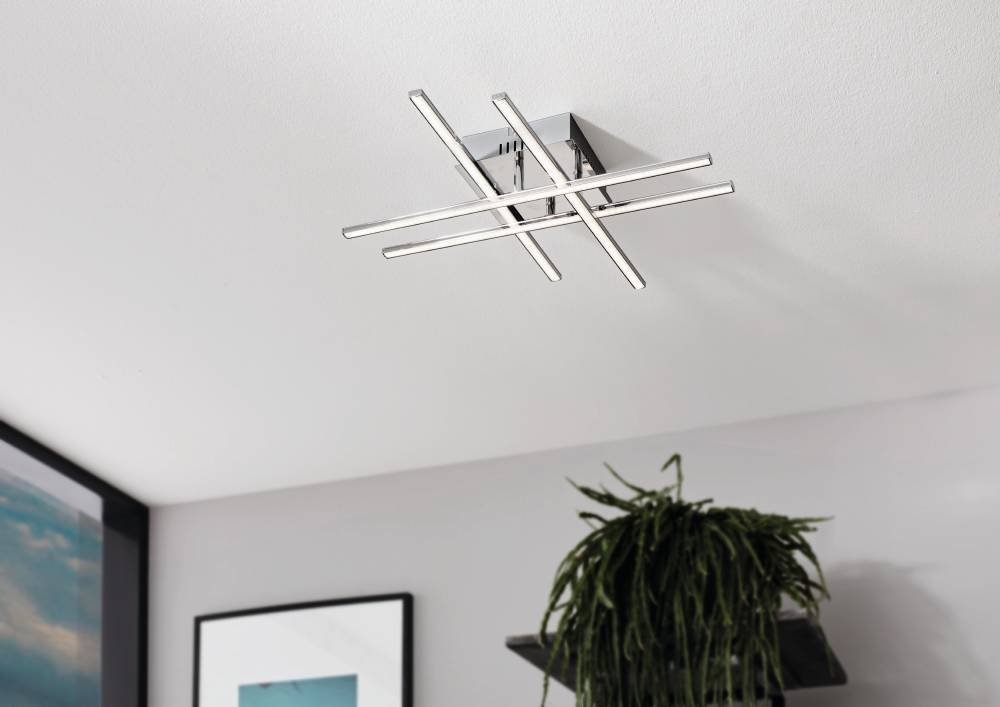 Lasana 50cm Chrom deckenleuchte Von Eglo - Der minimalistische und geometrische Stil macht es zur perfekten Wahl für zeitgenössische oder moderne Innenräume und es sorgt für ein klares und diffuses Licht, das den Raum erfüllt.