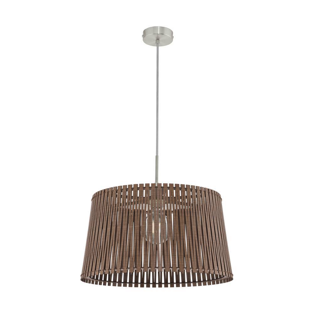 Sendero Ø45 Dunkles Holz hängelampe Von Eglo - Der sch&ouml;ne Lampenschirm aus braunen Holzlamellen sorgt f&uuml;r ein weiches und angenehmes Licht und verleiht dem Raum gleichzeitig eine warme und einladende Atmosph&auml;re.