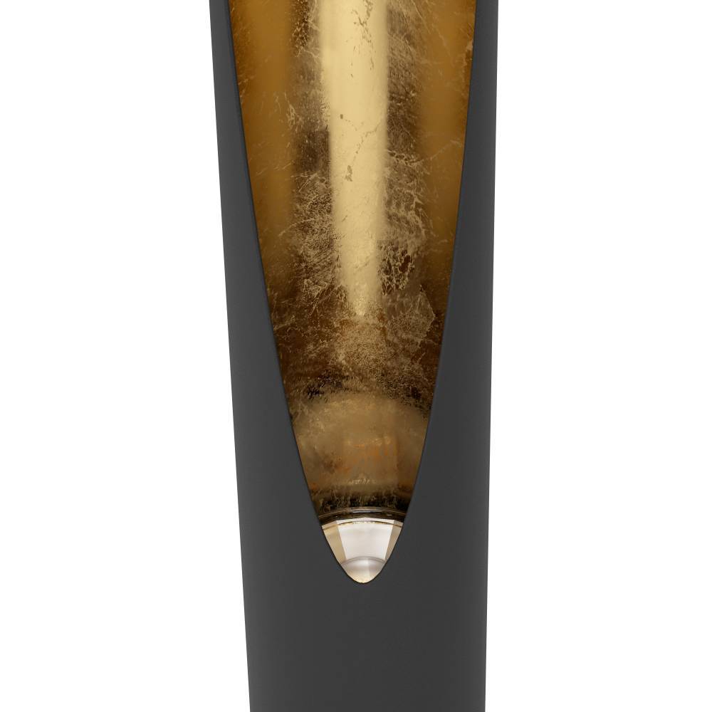 Barbotto Schwarz stehlampe Von Eglo - Diese Stehlampe ist mit ihrem schwarzen Metallsockel und der goldenen Innenseite, die das Licht auf warme und angenehme Weise reflektiert, ein Meisterwerk modernen Designs.