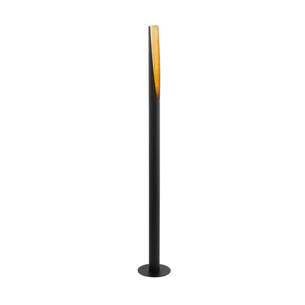 Barbotto Schwarz stehlampe Von Eglo - Diese Stehlampe ist mit ihrem schwarzen Metallsockel und der goldenen Innenseite, die das Licht auf warme und angenehme Weise reflektiert, ein Meisterwerk modernen Designs.