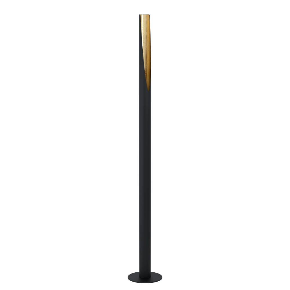 Barbotto Schwarz stehlampe Von Eglo - Diese Stehlampe ist mit ihrem schwarzen Metallsockel und der goldenen Innenseite, die das Licht auf warme und angenehme Weise reflektiert, ein Meisterwerk modernen Designs.