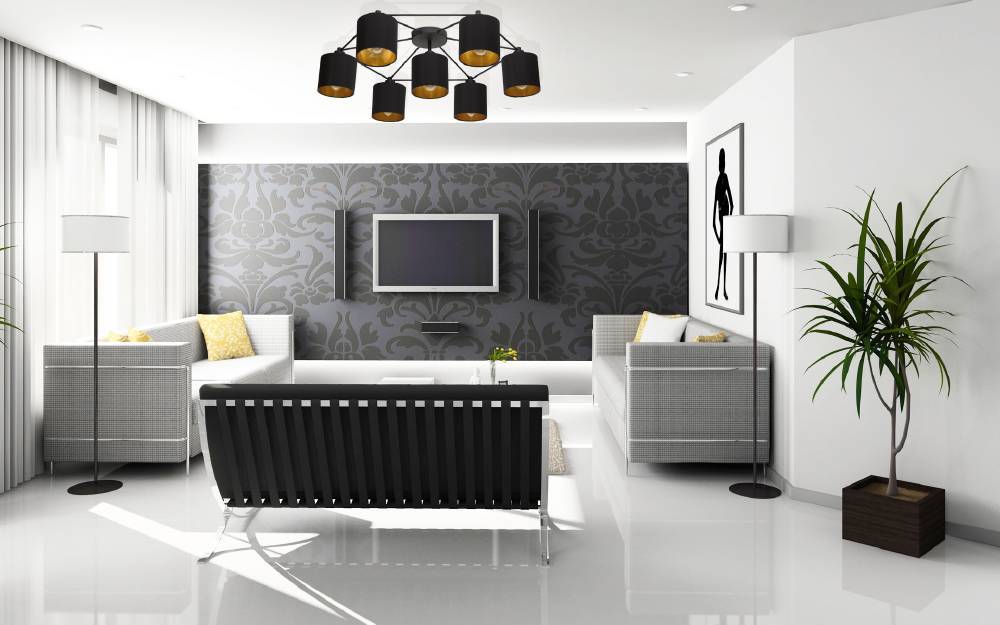 Staiti 84cm Schwarz deckenleuchte Von Eglo - Das moderne Design kombiniert sieben schwarze Lampenschirme mit goldfarbener Innenseite und erzeugt so ein warmes und einladendes Licht.