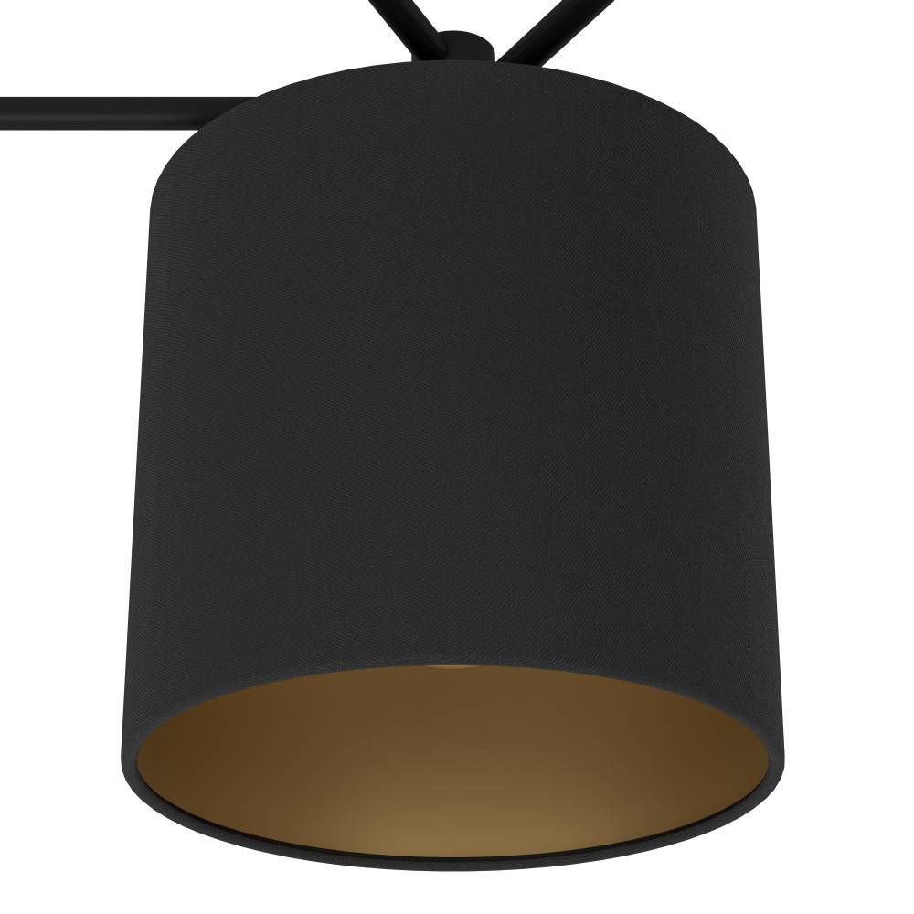 Staiti 84cm Schwarz deckenleuchte Von Eglo - Das moderne Design kombiniert sieben schwarze Lampenschirme mit goldfarbener Innenseite und erzeugt so ein warmes und einladendes Licht.