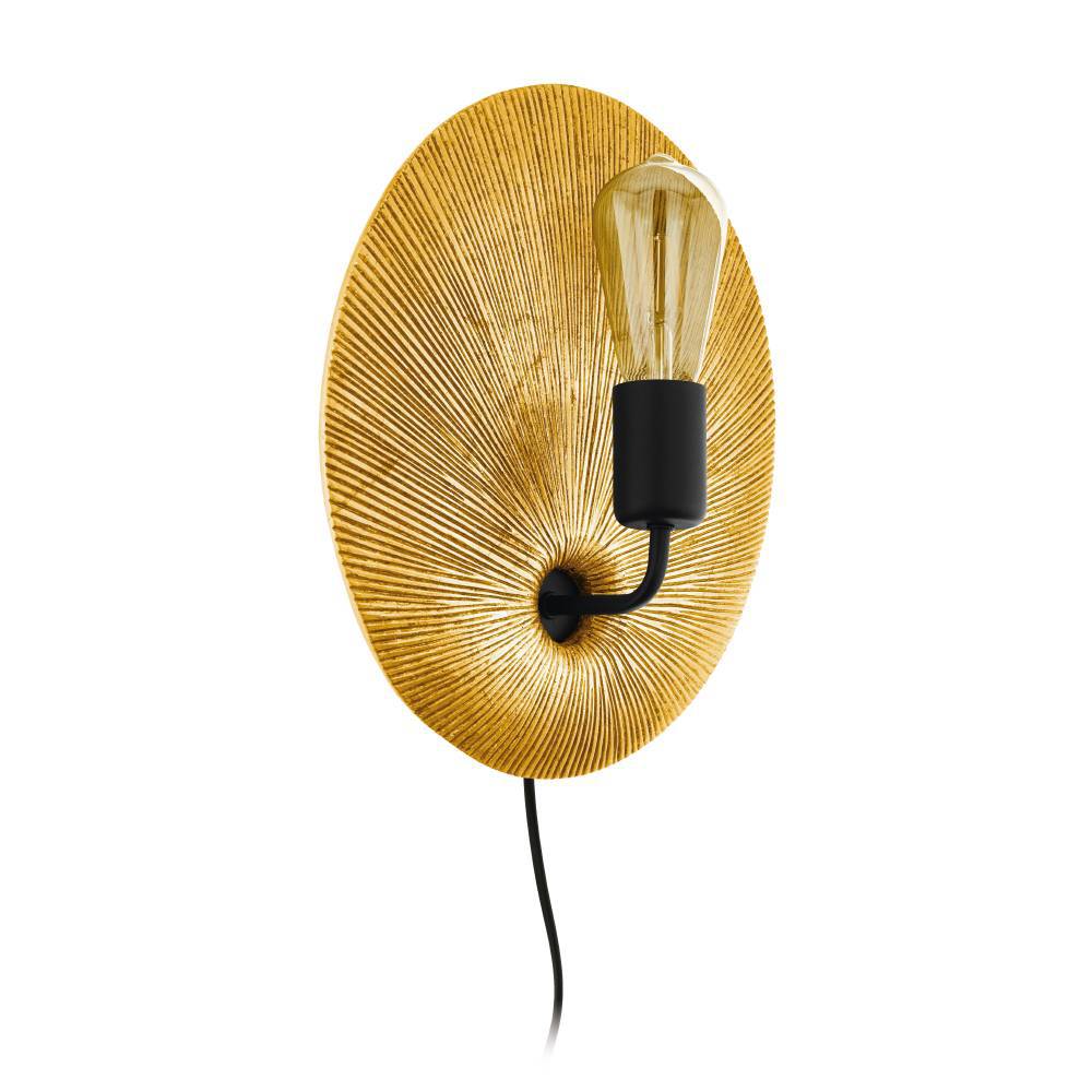 Gascueria 33cm Gold wandlampe Von Eglo - Diese hohe Wandlampe hat ein auff&auml;lliges und modernes Design mit einem goldenen ovalen Sockel, der das Licht reflektiert und eine warme Atmosph&auml;re schafft.