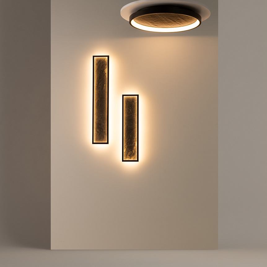 Orign 80cm Schwarz wandlampe Von Maytoni - Orign ist eine Wandleuchte aus Metall mit einer eleganten Steinimitation in der Mitte, die einen nat&uuml;rlichen und exklusiven Eindruck vermittelt.