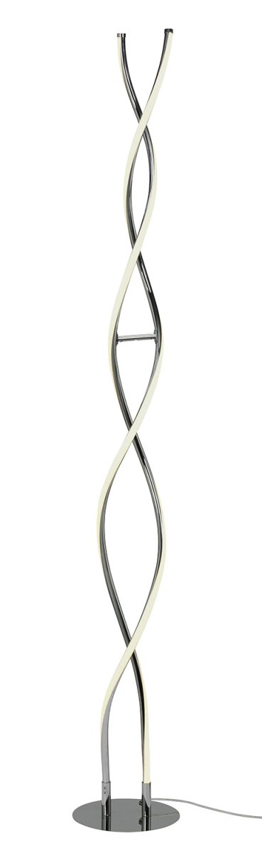 Vindla Chrom stehlampe Von Cottex - Die Vindla-Stehlampe aus Metall und Silikon ist eine moderne und elegante Lampe mit einem einzigartigen, gedrehten Design, das einen künstlerischen Ausdruck verleiht.