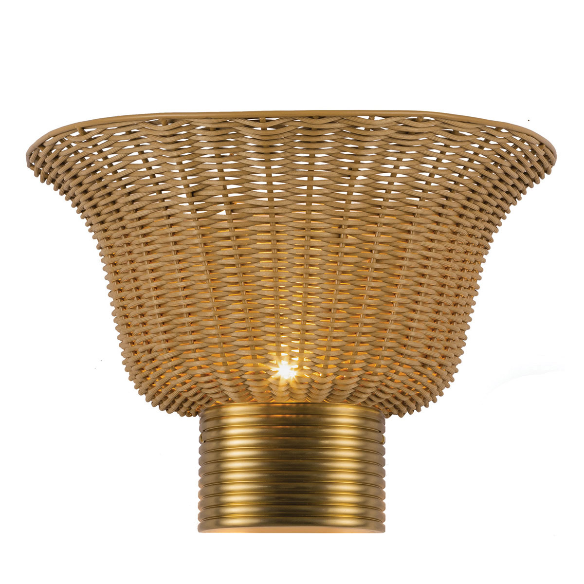 Kai 25cm Natur wandlampe Von Elstead Lighting - Das naturfarbene Rattan verleiht der Lampe eine warme und gem&uuml;tliche Ausstrahlung, w&auml;hrend die Details in geb&uuml;rstetem Gold einen sch&ouml;nen Kontrast bilden.