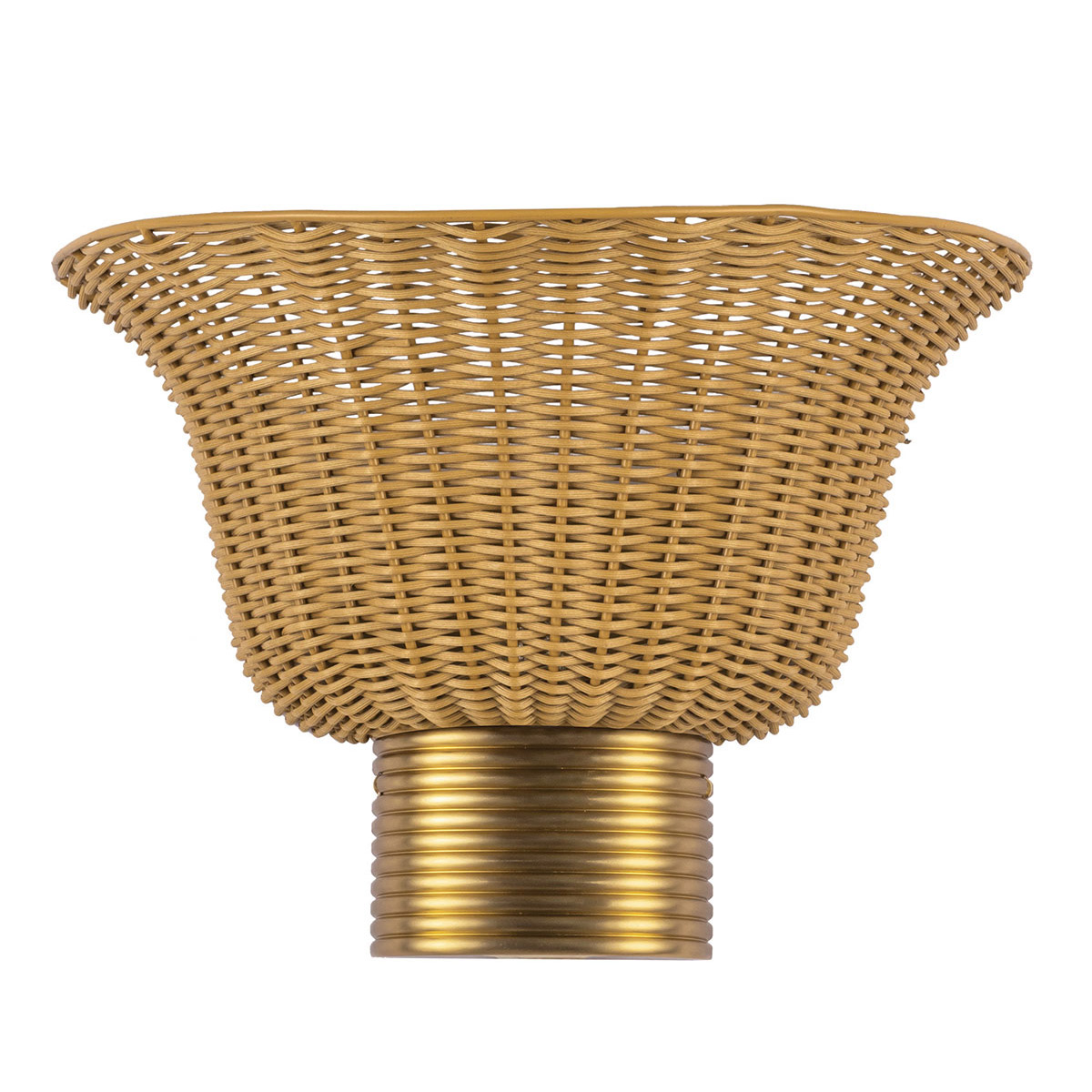Kai 25cm Natur wandlampe Von Elstead Lighting - Das naturfarbene Rattan verleiht der Lampe eine warme und gem&uuml;tliche Ausstrahlung, w&auml;hrend die Details in geb&uuml;rstetem Gold einen sch&ouml;nen Kontrast bilden.