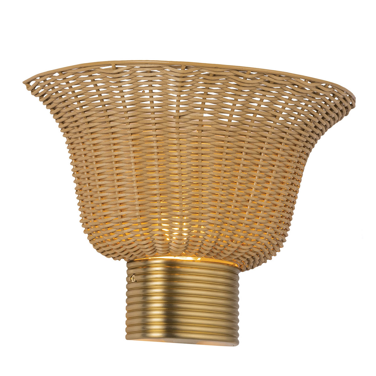 Kai 25cm Natur wandlampe Von Elstead Lighting - Das naturfarbene Rattan verleiht der Lampe eine warme und gem&uuml;tliche Ausstrahlung, w&auml;hrend die Details in geb&uuml;rstetem Gold einen sch&ouml;nen Kontrast bilden.