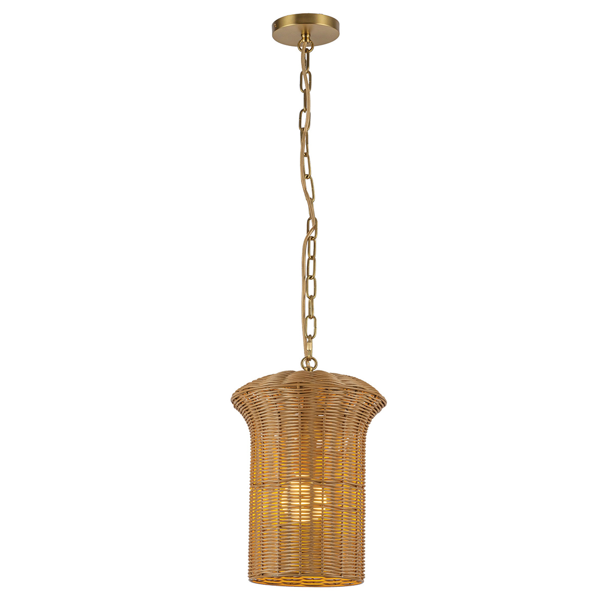 Kai Ø28 Natur hängelampe Von Elstead Lighting - Das naturfarbene Rattan verleiht der Lampe eine warme und gem&uuml;tliche Ausstrahlung, w&auml;hrend die Details in geb&uuml;rstetem Gold einen sch&ouml;nen Kontrast bilden.