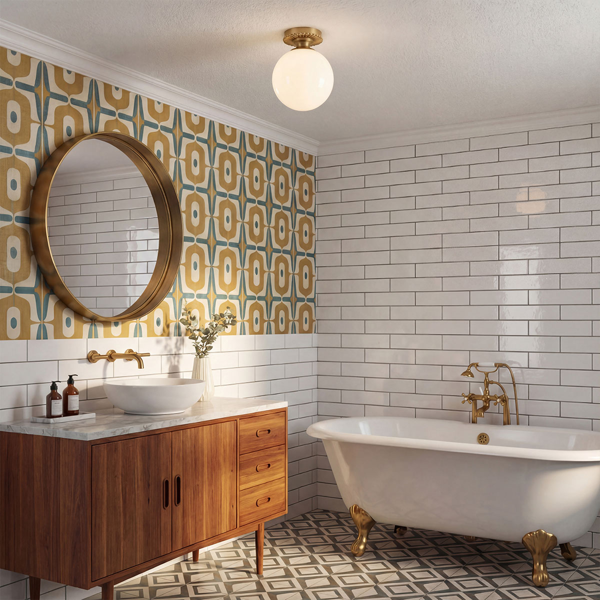 Otis Ø20 Gebürstetes Gold badezimmerlampe Von Elstead Lighting - Otis ist eine dekorative Deckenleuchte mit weichen Formen und feinen Details.