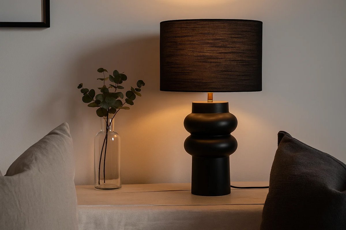 Anelli 56cm Schwarz tischlampe Von Nordic Lighting - Die einzigartige, skulpturale Form und der dunkle Farbton verleihen ihr einen modernen und eleganten Ausdruck.