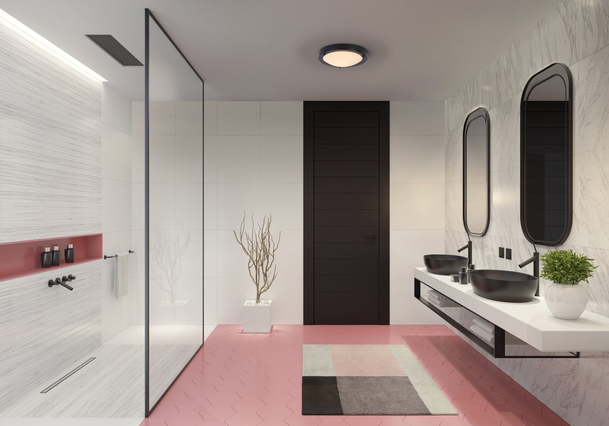 Classic Round Ø30 Schwarz badezimmerlampe Von Ledvance - Sk&auml;rmen i frostat glas ger ett fint och bl&auml;ndfritt ljus i rummet.