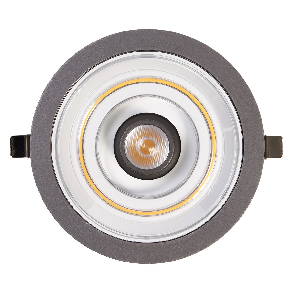 Decor Filament Halo 7W Aluminium Von Ledvance - In der ersten Position leuchtet der kleine Scheinwerfer in der Mitte, in der zweiten Position leuchtet nur der Kreis darum herum und in der dritten Position leuchten beide gleichzeitig.