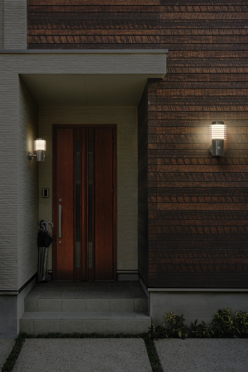 Rondo Sensor Stahl außenlampe Von Ledvance - Med sin stilrena design och effektiva funktionalitet &auml;r denna armatur det perfekta valet f&ouml;r att b&aring;de belysa och s&auml;kerst&auml;lla ditt utomhusomr&aring;de.