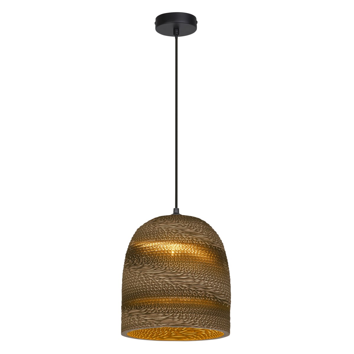Cardboard Bell Ø25 Braun hängelampe Von Osram - Der aus mehreren Lagen Karton gefertigte Schirm erzeugt im beleuchteten Zustand ein sch&ouml;nes Lichtspiel im Raum und tr&auml;gt zu einer warmen und nat&uuml;rlichen Atmosph&auml;re bei.