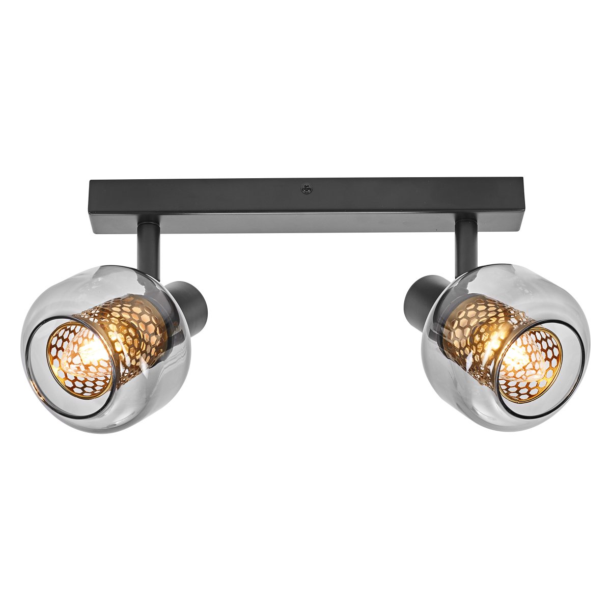 Firefly 2 Schwarz spotlight Von Ledvance - De r&ouml;rliga spotlightsen med sk&auml;rmar av gr&aring;tonat glas i kombination med de guldiga detaljh&ouml;ljet som omfamnar ljusk&auml;llorna bidrar med en elegans till rummet.