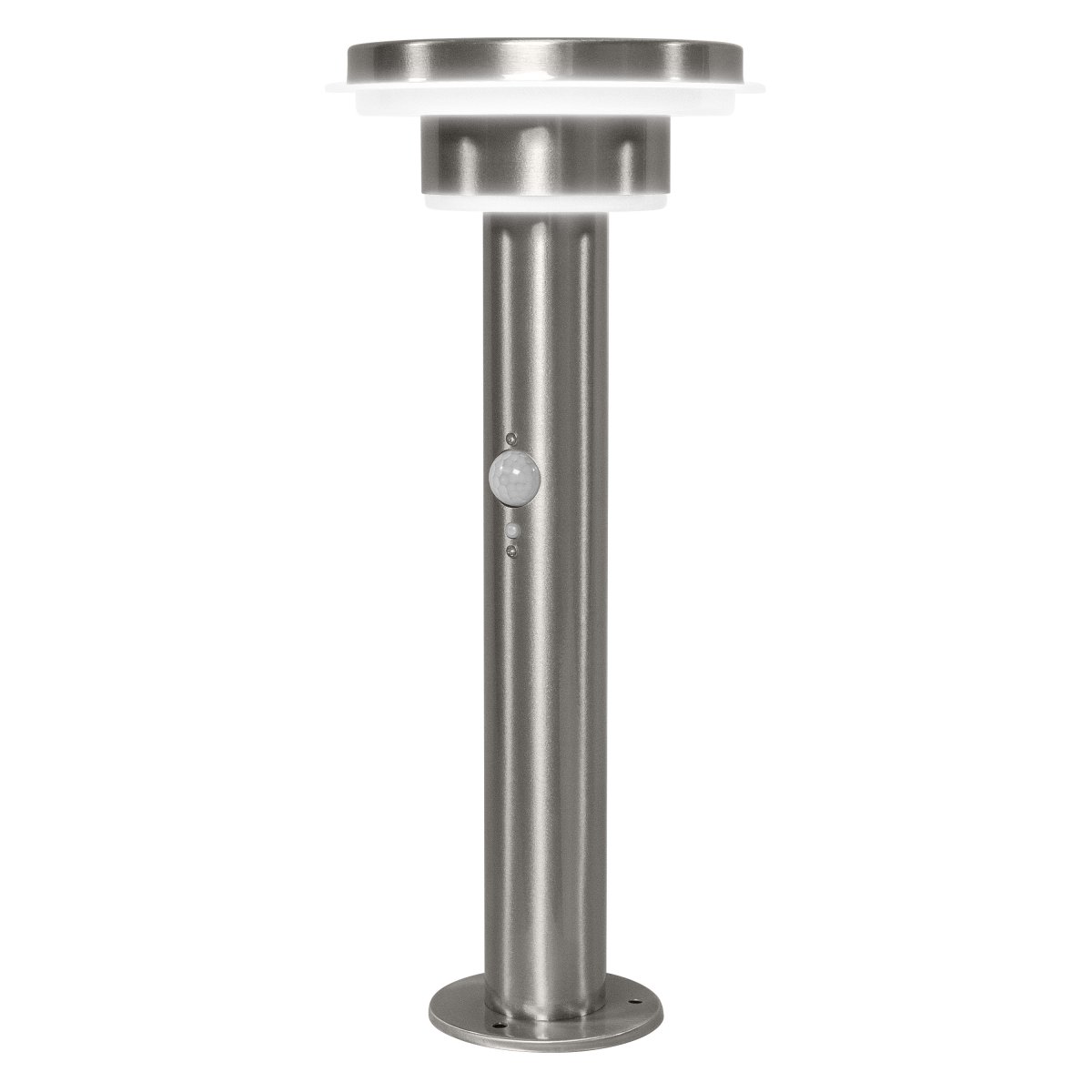 Double Circle Sensor Stahl solarleuchte Von Ledvance - Der eingebaute PIR-Bewegungssensor und Tageslichtsensor schalten die Lampe bei Bewegung im Dunkeln automatisch ein und sorgen so f&uuml;r Sicherheit und Energieeffizienz.