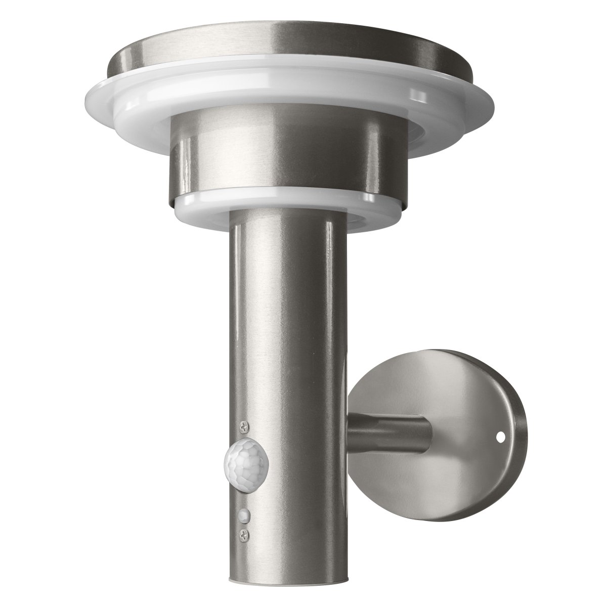 Double Circle Sensor Silber solarleuchte Von Ledvance - Der eingebaute PIR-Bewegungssensor und Tageslichtsensor schalten die Lampe bei Bewegung im Dunkeln automatisch ein und sorgen so für Sicherheit und Energieeffizienz.