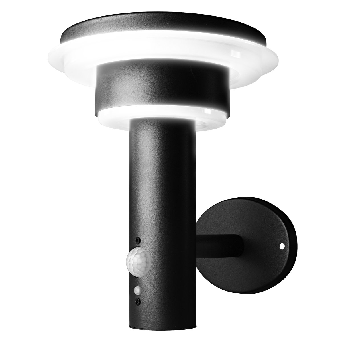 Double Circle Sensor Schwarz solarleuchte Von Ledvance - Der eingebaute PIR-Bewegungssensor und Tageslichtsensor schalten die Lampe bei Bewegung im Dunkeln automatisch ein und sorgen so für Sicherheit und Energieeffizienz.