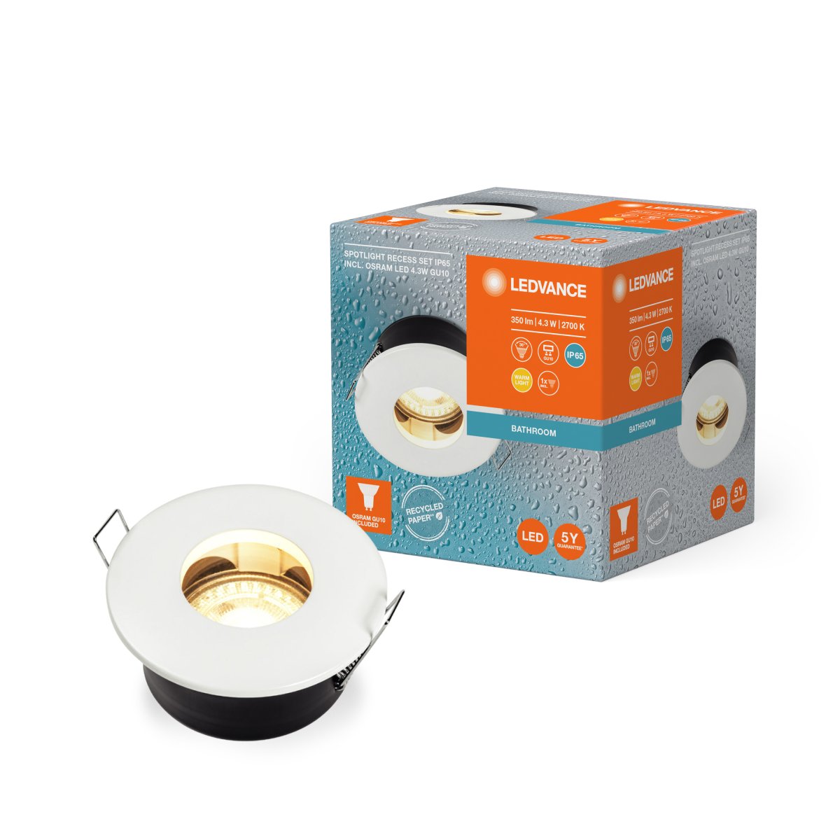 Recess IP65 GU10 4W Weiß Von Ledvance - Inf&auml;lld spotlight f&ouml;r badrum d&auml;r 1st GU10 4,3W ljusk&auml;lla fr&aring;n Osram medf&ouml;ljer.