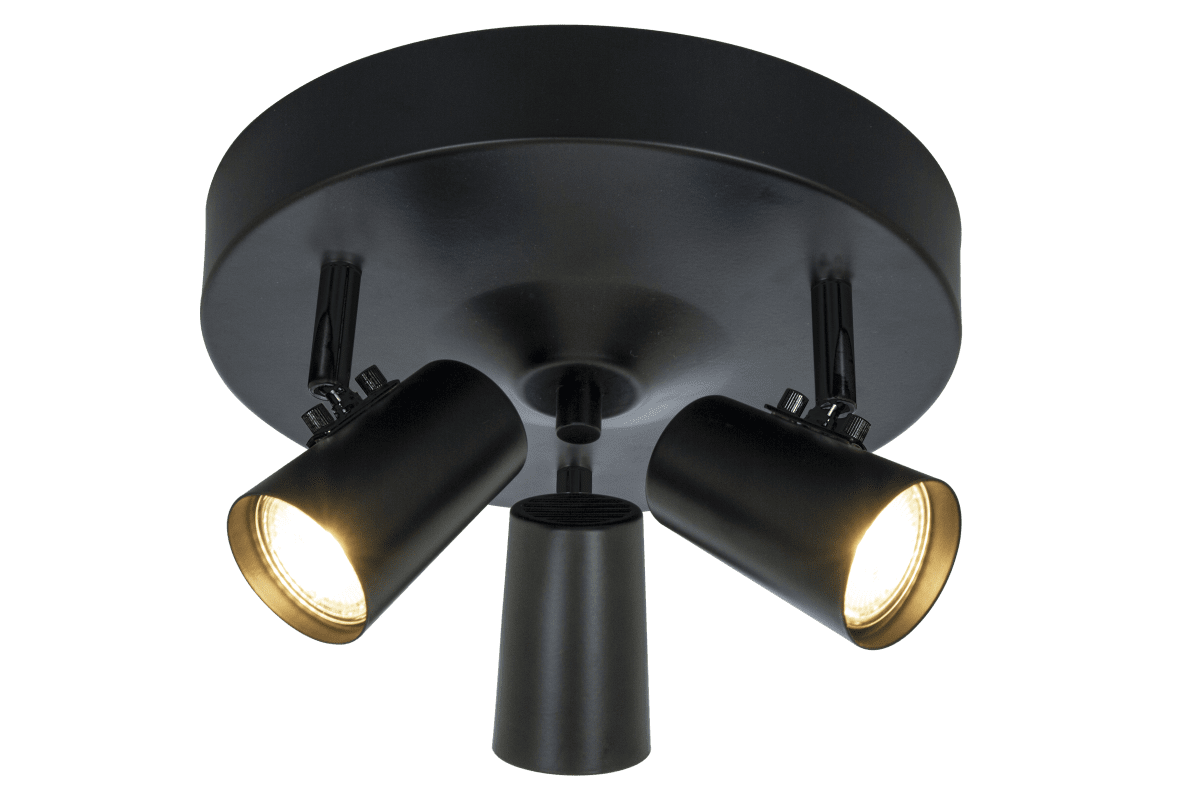 Pilot 3 Schwarz spotlight Von Aneta Lighting - Dank der verstellbaren Lampenk&ouml;pfe k&ouml;nnen Sie steuern, wohin Sie das Licht richten m&ouml;chten, beispielsweise auf ein Brett, eine Arbeitsfl&auml;che oder ein Regal.