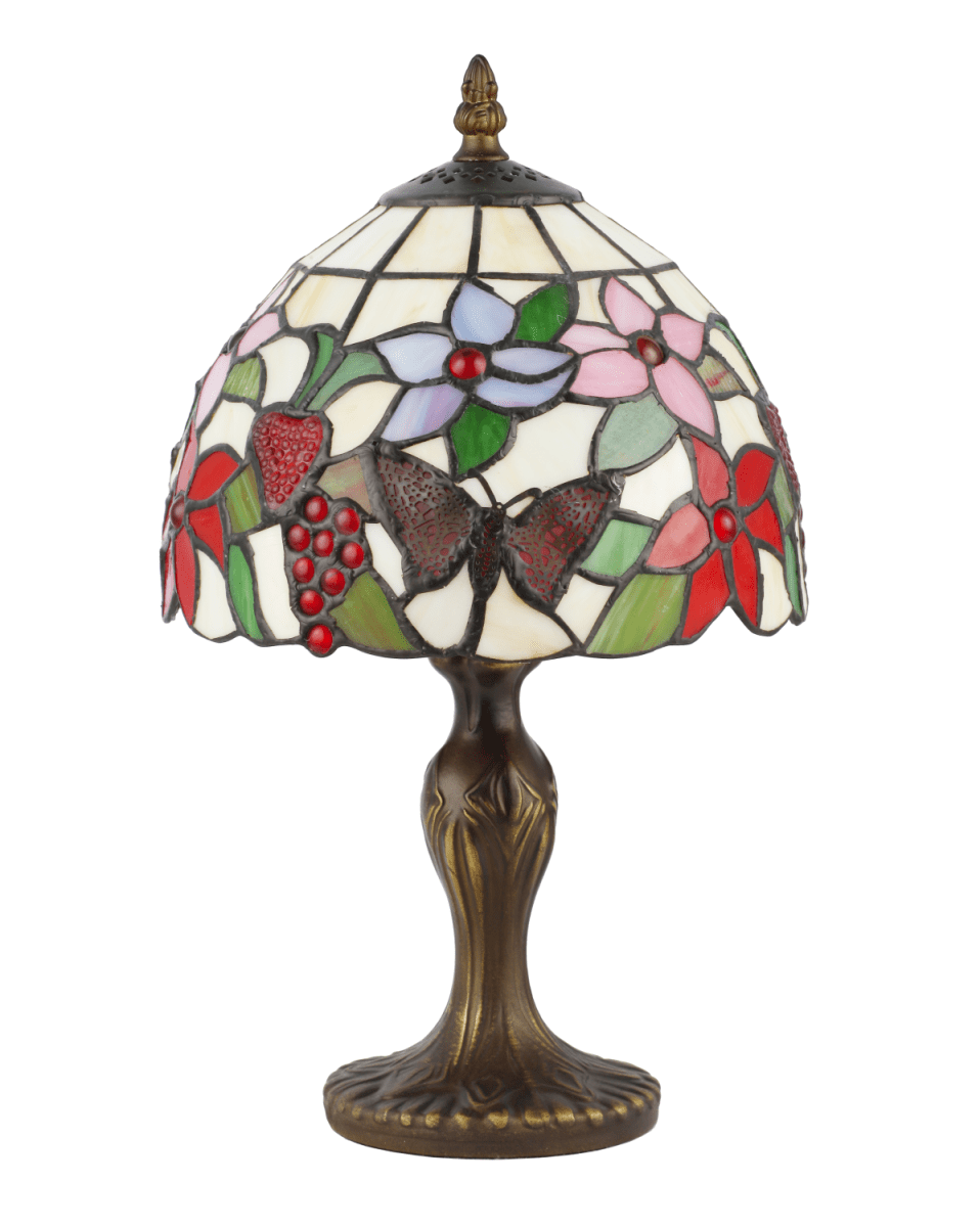 Bali 34cm Mehrfarbig Von Norrsken Design - Bali ist eine klassische Tiffany-Lampe mit einem wunderschönen Design mit Schmetterlingen, Früchten und Blumen in verschiedenen Farben.