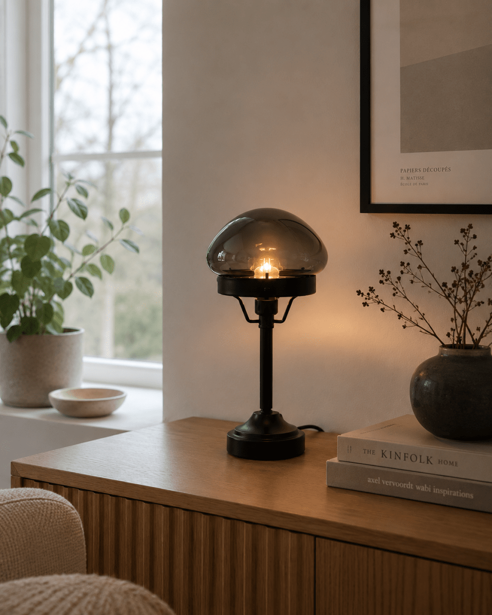 Jas 30cm Schwarz tischlampe Von Lampan - Die Leuchte wird mit einem 1,5 m langen schwarzen Kunststoffkabel mit Netzschalter und Stecker geliefert.