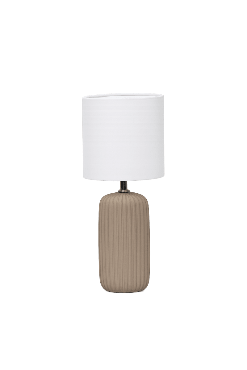 Zoombild von Palizzo 33cm Braun tischlampe Von Nordic Lighting - Der Fu&szlig; hat eine matte, sandartige Oberfl&auml;che in einem warmen Braunton und eine gerippte Struktur, die der Leuchte eine sanfte und dekorative Ausstrahlung verleiht.