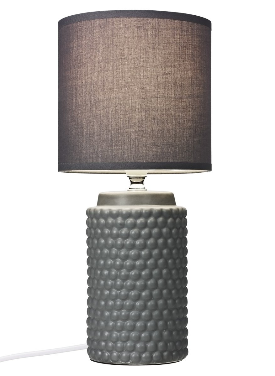 Bubble 33cm Grau tischlampe Von Cottex - Der graue Textilschirm sorgt für ein weiches und angenehmes Licht und schafft so eine warme und einladende Atmosphäre im Wohn- oder Schlafzimmer.