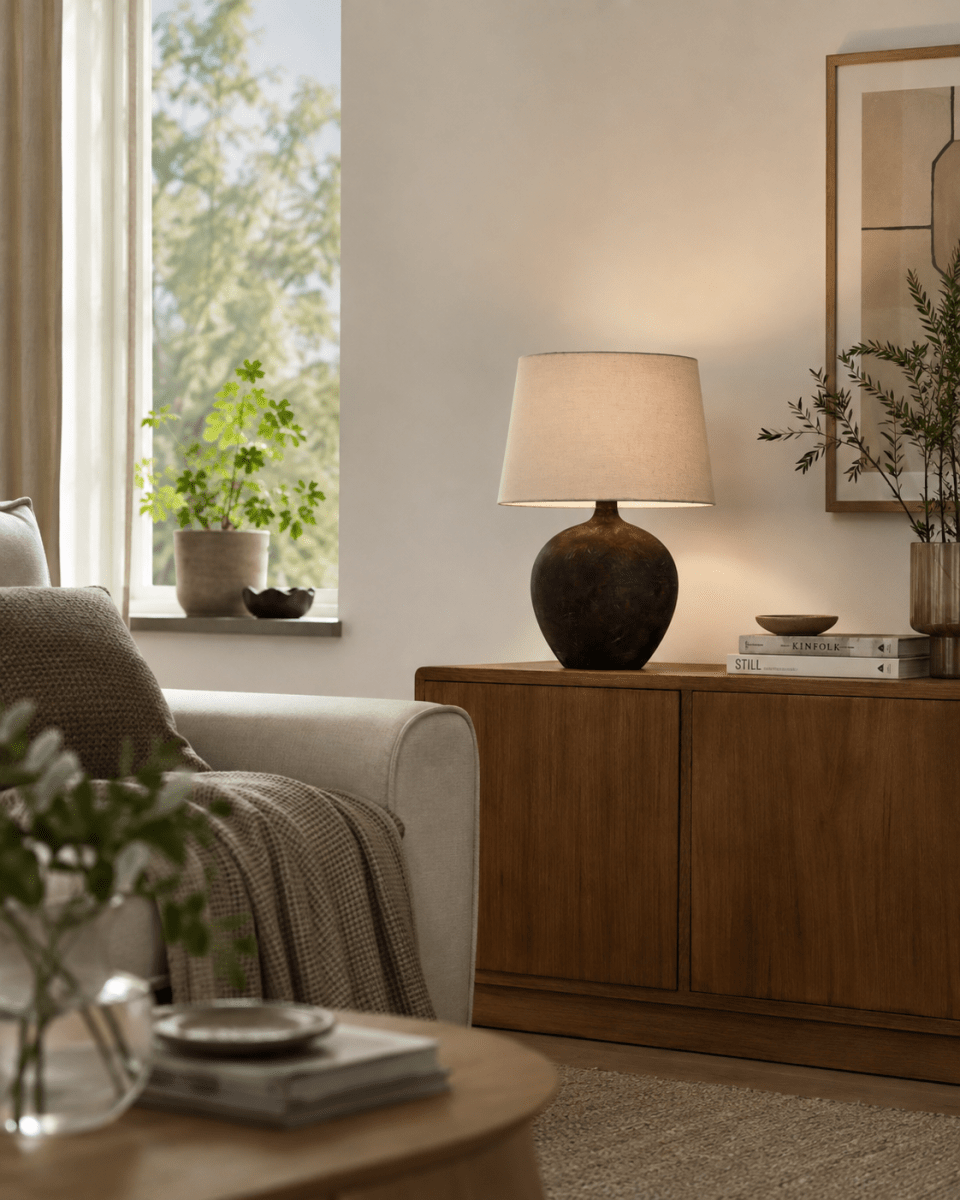 Bella 42cm Dunkelbraun tischlampe Von Nordic Lighting - Die klassische Form und der warme Farbton sorgen f&uuml;r ein zeitloses und wohnliches Ambiente.