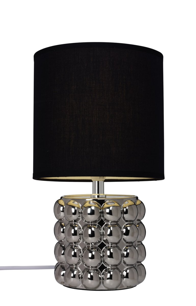 Zoombild von Kupol 34cm Chrom tischlampe Von Cottex - Der Keramiksockel hat ein interessantes und taktiles Design, das der Lampe Charakter verleiht, während der weiche Textilschirm ein angenehmes Licht im Raum verbreitet.
