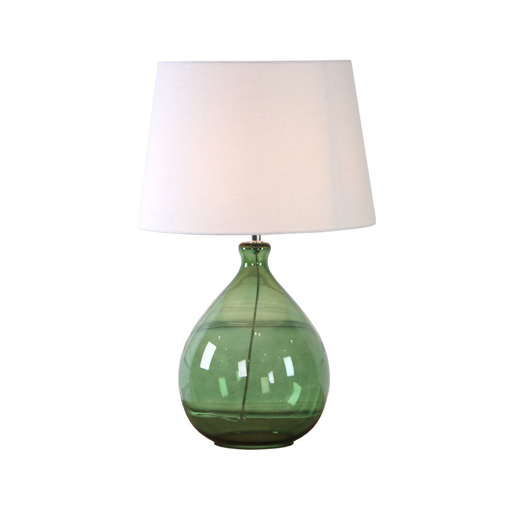 Tasso 55cm Grün tischlampe Von Lampan - Tasso ist eine stilvolle und dekorative Tischleuchte, die Glas und Textil auf elegante Weise vereint.