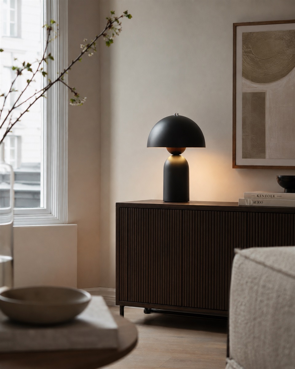 Capello 35cm Schwarz tischlampe Von Nordic Lighting - Das dekorative Chromdetail an der Oberseite verleiht der Leuchte einen eleganten Touch und macht sie zu einem sch&ouml;nen Blickfang in Schlafzimmern, Wohnzimmern und Fluren.