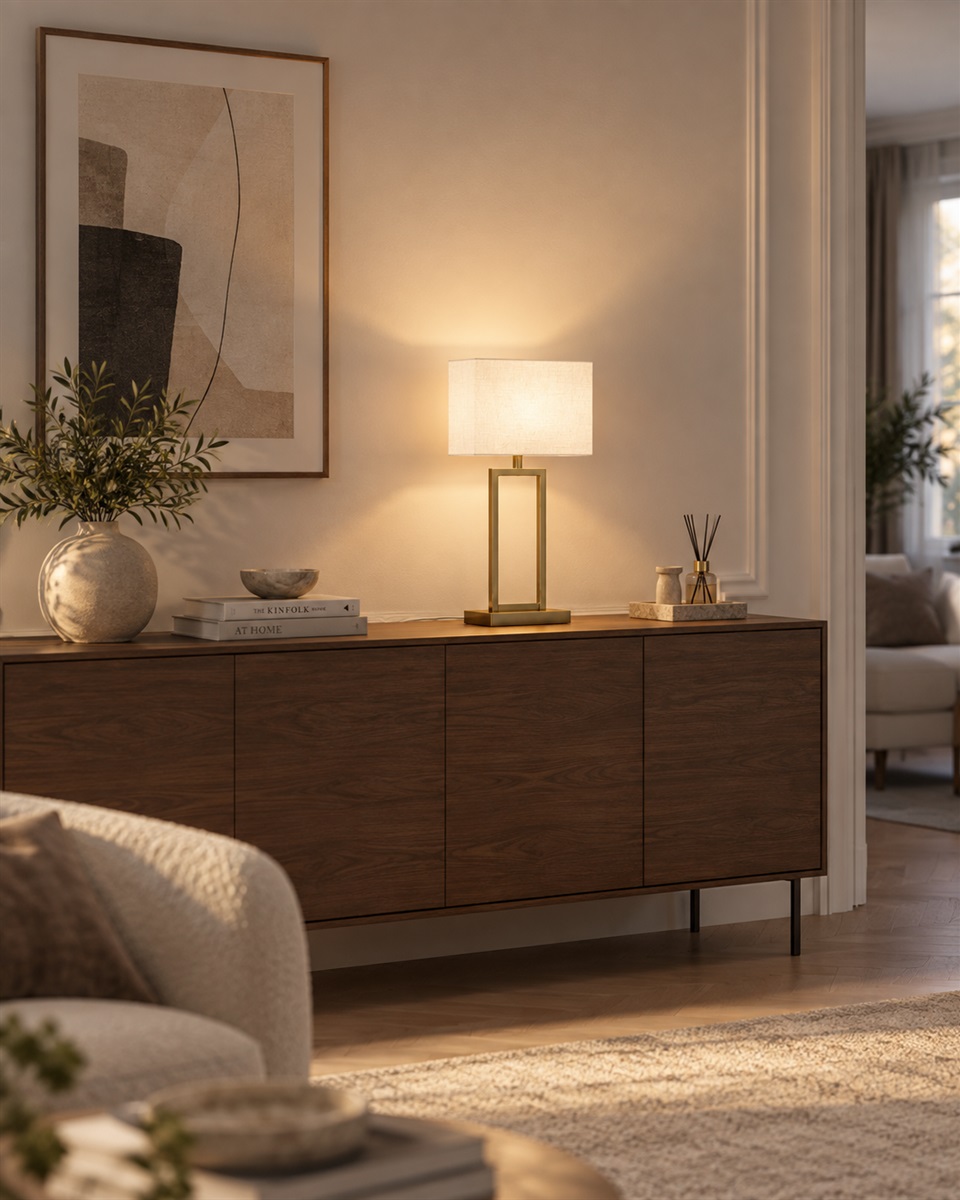 Gemma 52cm Messing tischlampe Von Nordic Lighting - Eine elegante Tischleuchte aus Metall mit stilvoller Messingoberfl&auml;che, die eine warme und exklusive Atmosph&auml;re schafft.