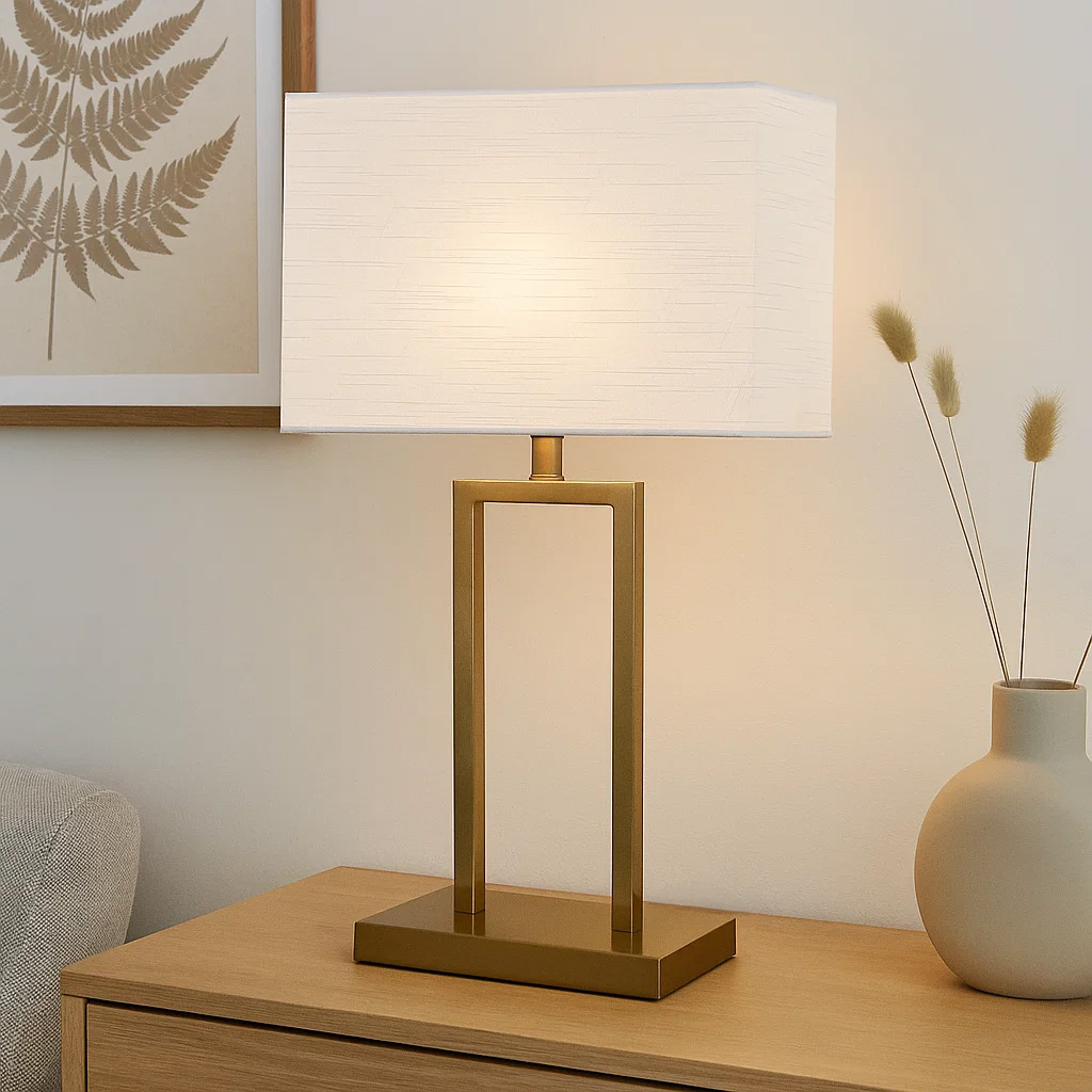 Gemma 52cm Messing tischlampe Von Nordic Lighting - Eine elegante Tischleuchte aus Metall mit stilvoller Messingoberfl&auml;che, die eine warme und exklusive Atmosph&auml;re schafft.