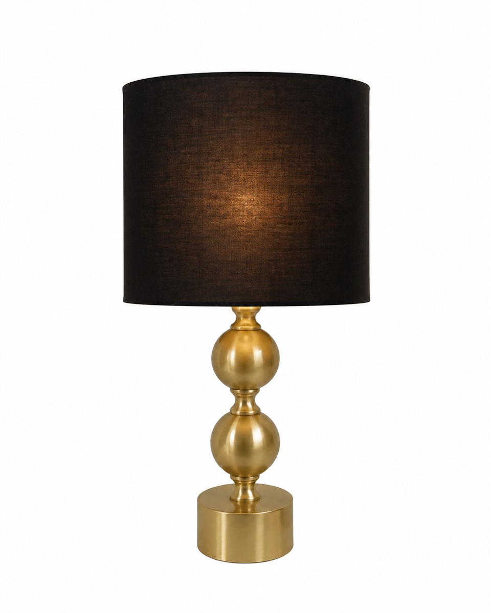 Circolo 48cm Messing/Schwarz tischlampe Von Nordic Lighting - Die Circolo Tischleuchte kombiniert einen dekorativen Metallfu&szlig; mit elegantem Messing-Finish und einem klassischen schwarzen Leinenschirm.