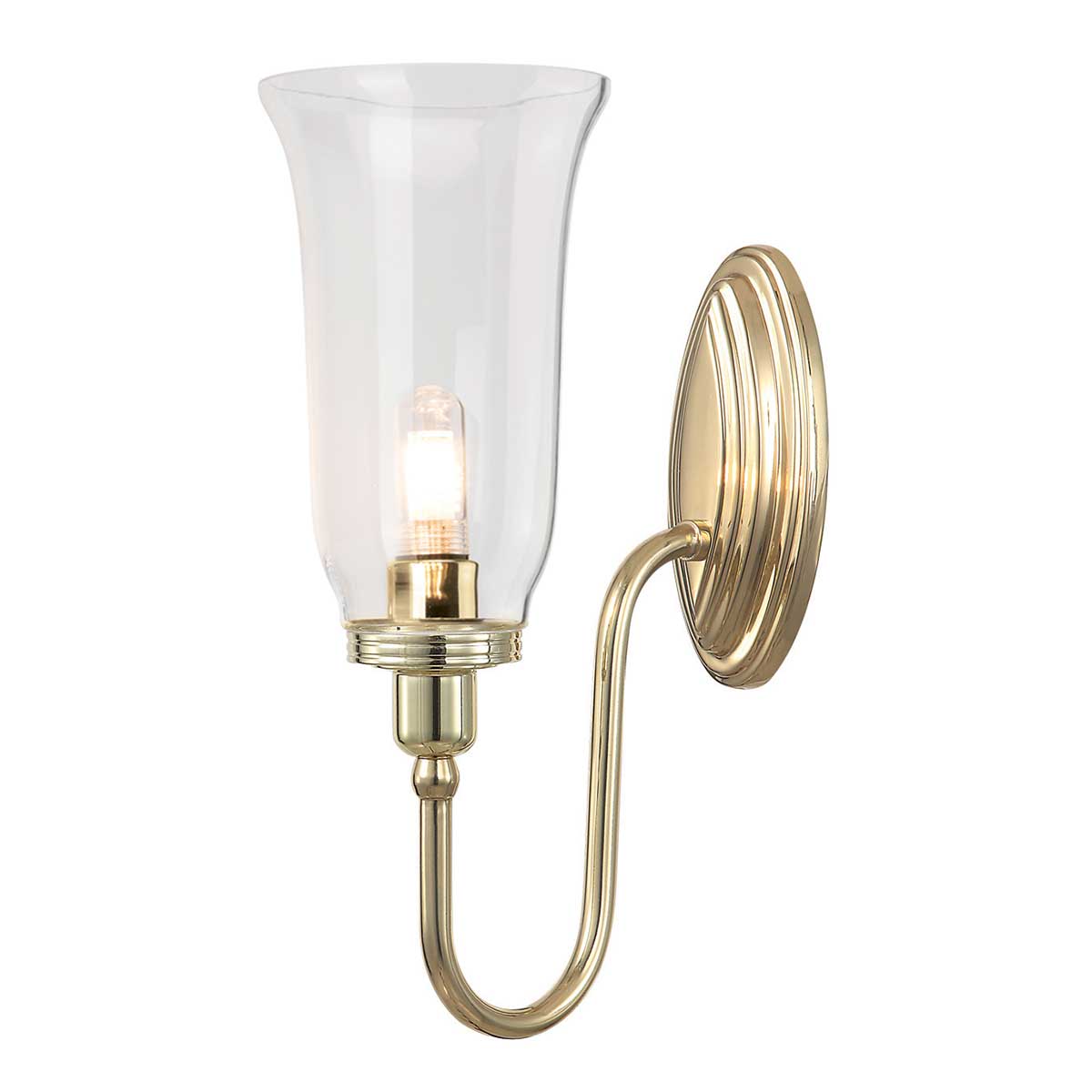 Blake 34cm Poliertes Messing badezimmerlampe Von Elstead Lighting - Die Leuchte ist in mehreren Stilrichtungen und Glasausführungen erhältlich und wird mit den Oberflächen Chrom poliert, Nickel poliert und Messing poliert angeboten.
