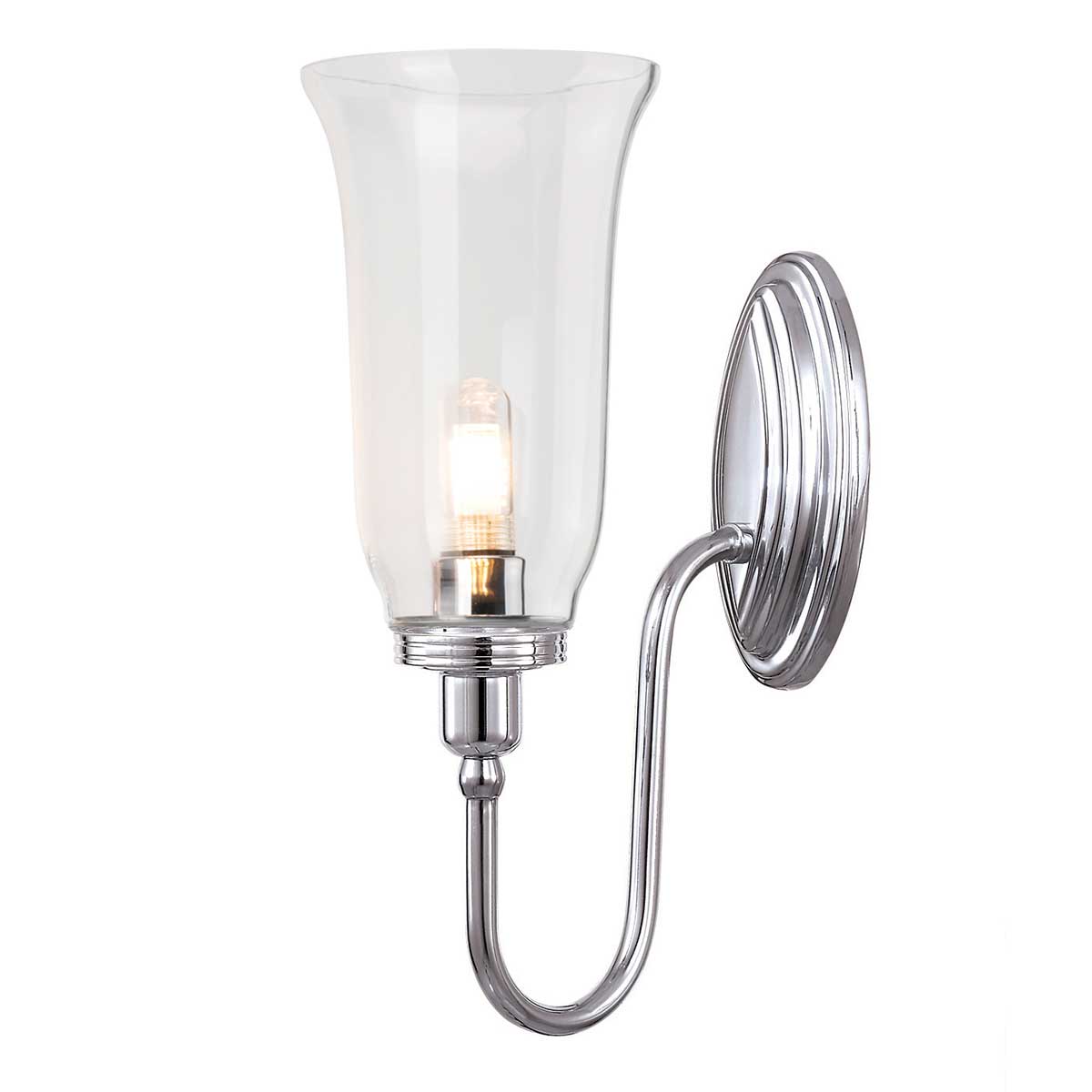 Blake 34cm Chrom poliert badezimmerlampe Von Elstead Lighting - Die Leuchte ist in mehreren Stilrichtungen und Glasausführungen erhältlich und wird mit den Oberflächen Chrom poliert, Nickel poliert und Messing poliert angeboten.