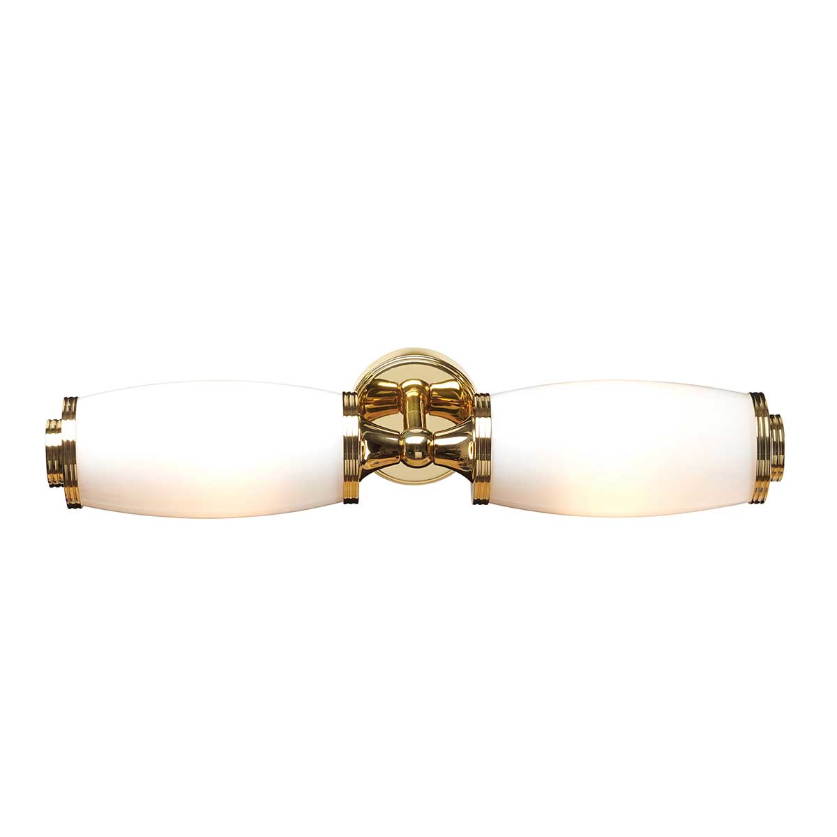 Eliot 47cm Poliertes Messing badezimmerlampe Von Elstead Lighting - Die Opalglasschirme spenden ein weiches und gleichmäßiges Licht, das eine angenehme und exklusive Atmosphäre schafft.