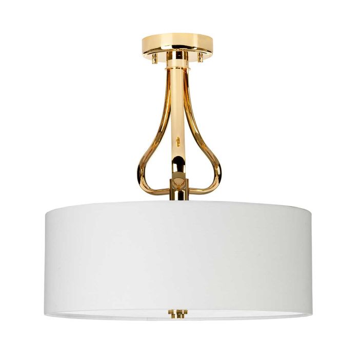 Falmouth Ø40 Gold badezimmerlampe Von Elstead Lighting - Die Lampe ist aus Messing gefertigt, hochgl&auml;nzend goldfarben und verf&uuml;gt &uuml;ber einen cremewei&szlig;en Lampenschirm aus Baumwollmischgewebe, der f&uuml;r ein gleichm&auml;&szlig;iges und blendfreies Licht sorgt.