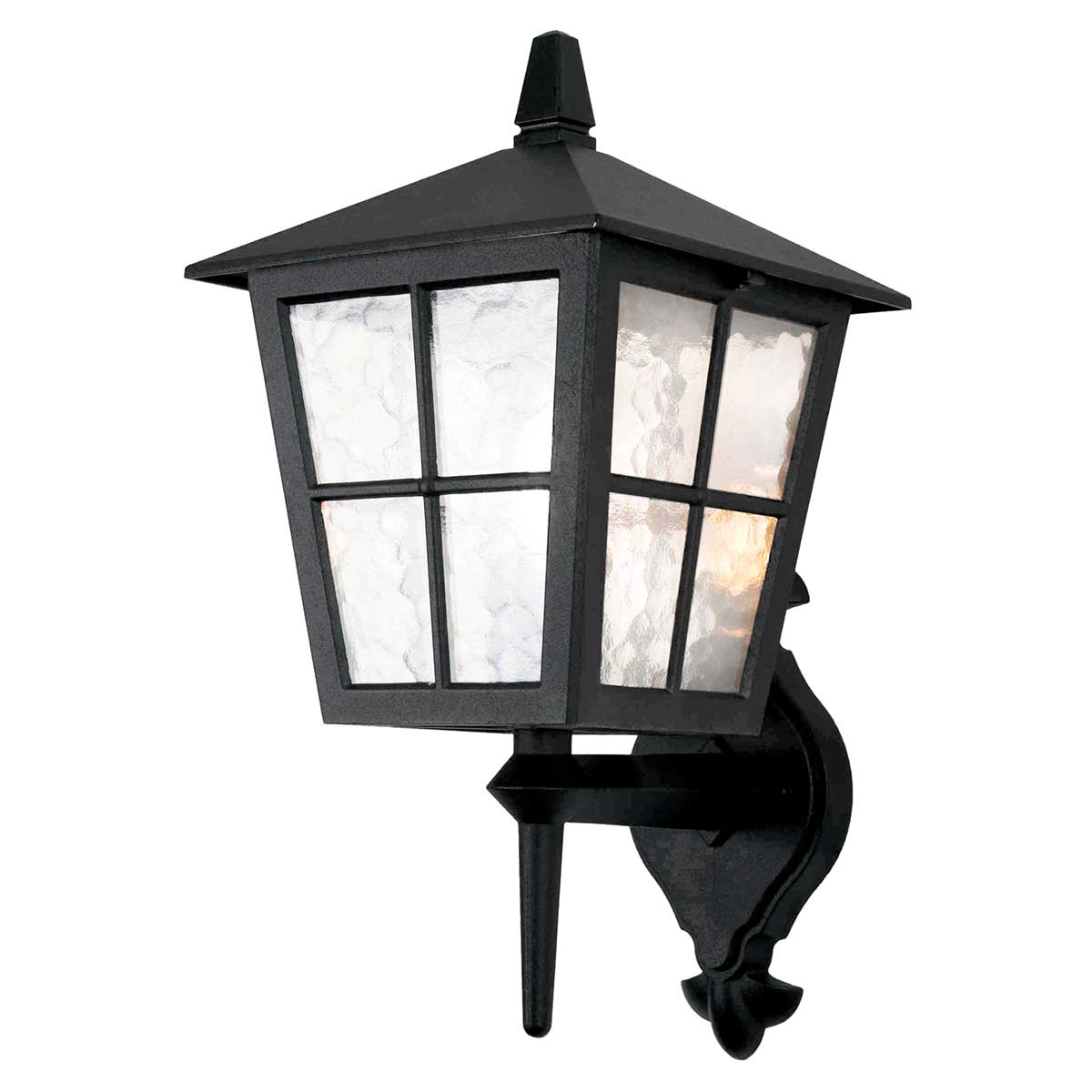 Canterbury Schwarz außenlampe Von Elstead Lighting - Es besteht aus Aluminiumguss und hat gewelltes Glas, um ein klassisches und zeitloses Gefühl zu erzeugen.