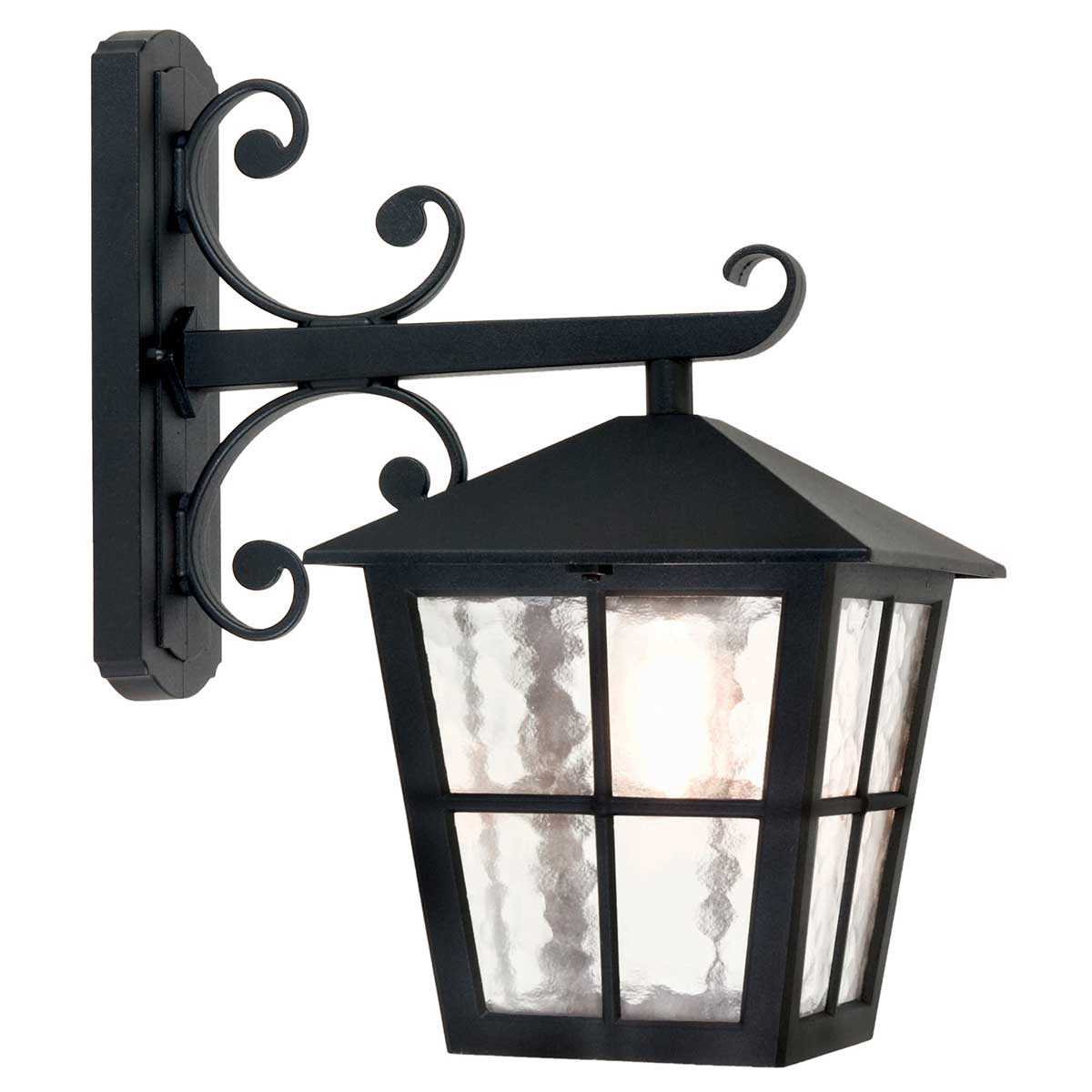 Canterbury Schwarz außenlampe Von Elstead Lighting - Es besteht aus Aluminiumguss und hat gewelltes Glas, um ein klassisches und zeitloses Gefühl zu erzeugen.