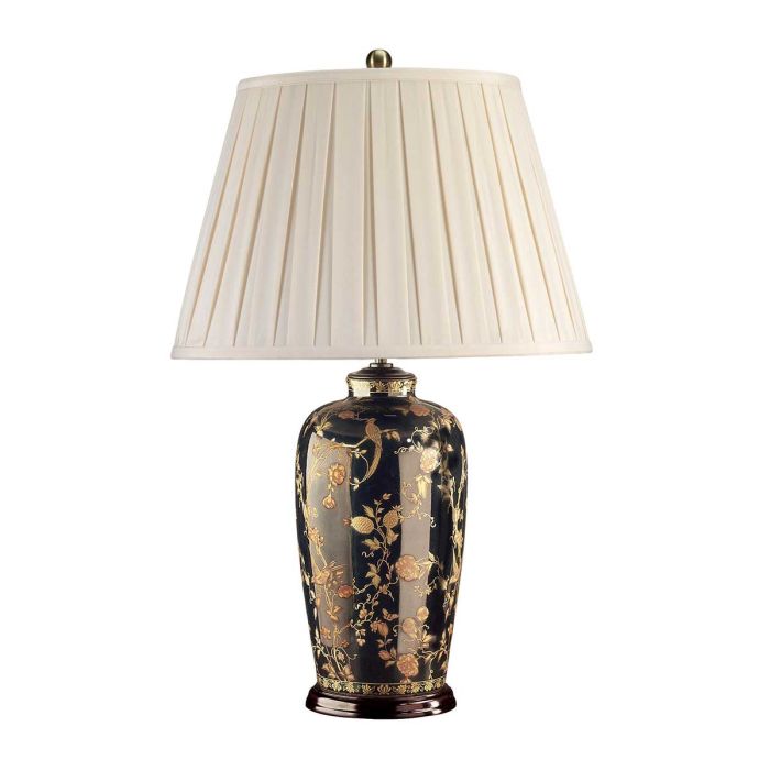 Black Birds 74cm Schwarz tischlampe Von Elstead Lighting - Utrustad med en tr&auml;bas, veckad lampsk&auml;rm i kr&auml;mf&auml;rgad textil och en dekorativ avslutning i antikm&auml;ssing.