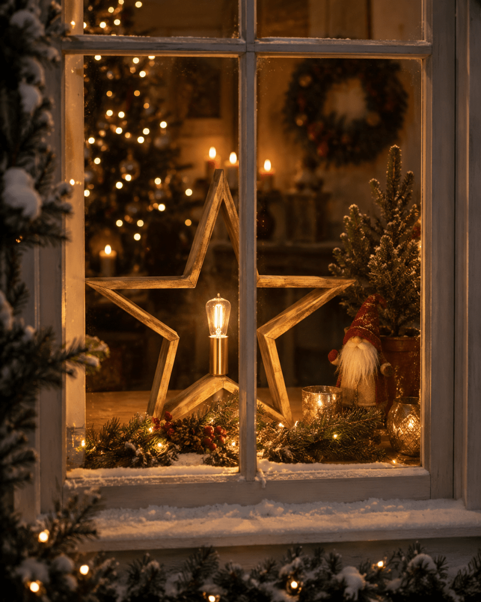 Bolmen Ø35 Brauner Fleck Von Pixie Design - Der Bolmen ist ein stehender Adventsstern aus Holz mit einer hellbraunen Beize, die die Holzstruktur hervorhebt und ihm eine warme, natürliche Ausstrahlung verleiht.