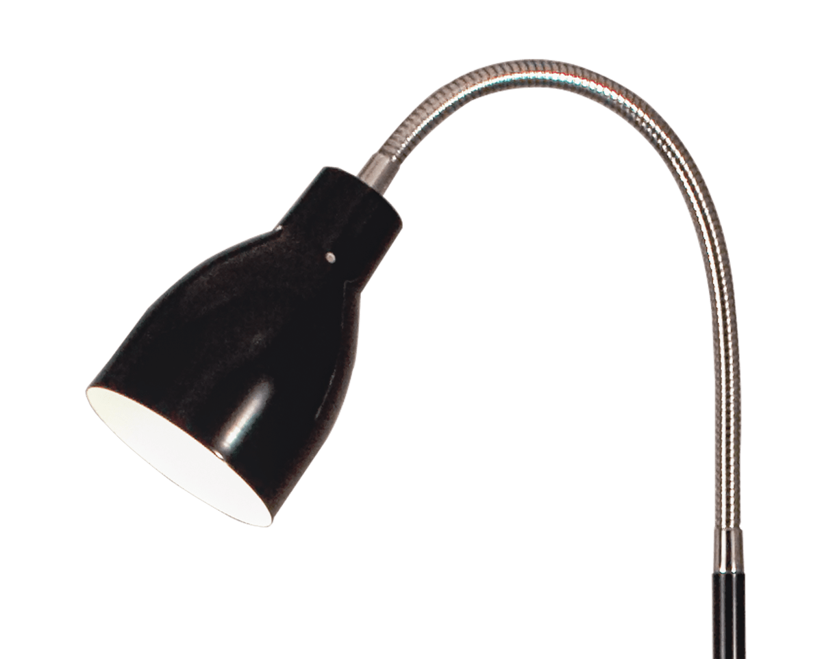 Sarek Schwarz stehlampe Von Aneta Lighting - Sarek ist eine stilvolle Stehlampe aus mattschwarzem Metall mit einem verchromten Flexarm zur einfachen Ausrichtung des Lichts.