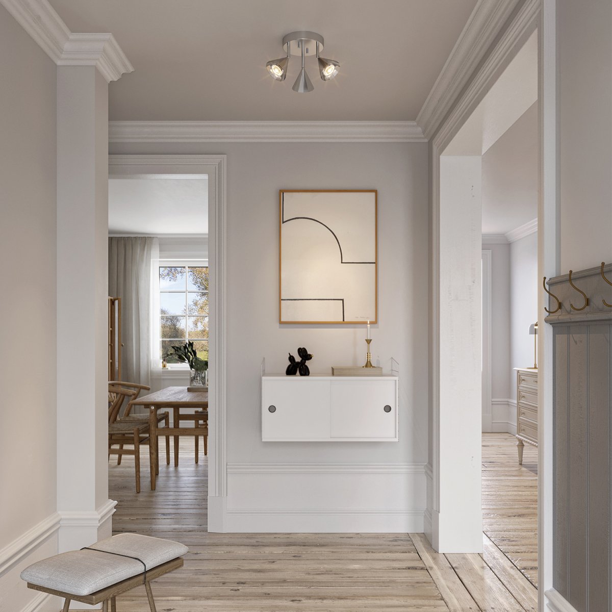Rain 3 Silber spotlight Von CO Bankeryd - Rain ist eine vielseitige Deckenleuchte, die eine hervorragende Allgemeinbeleuchtung bietet und sich perfekt f&uuml;r Flur, Wohnzimmer, K&uuml;che oder Schlafzimmer eignet.
