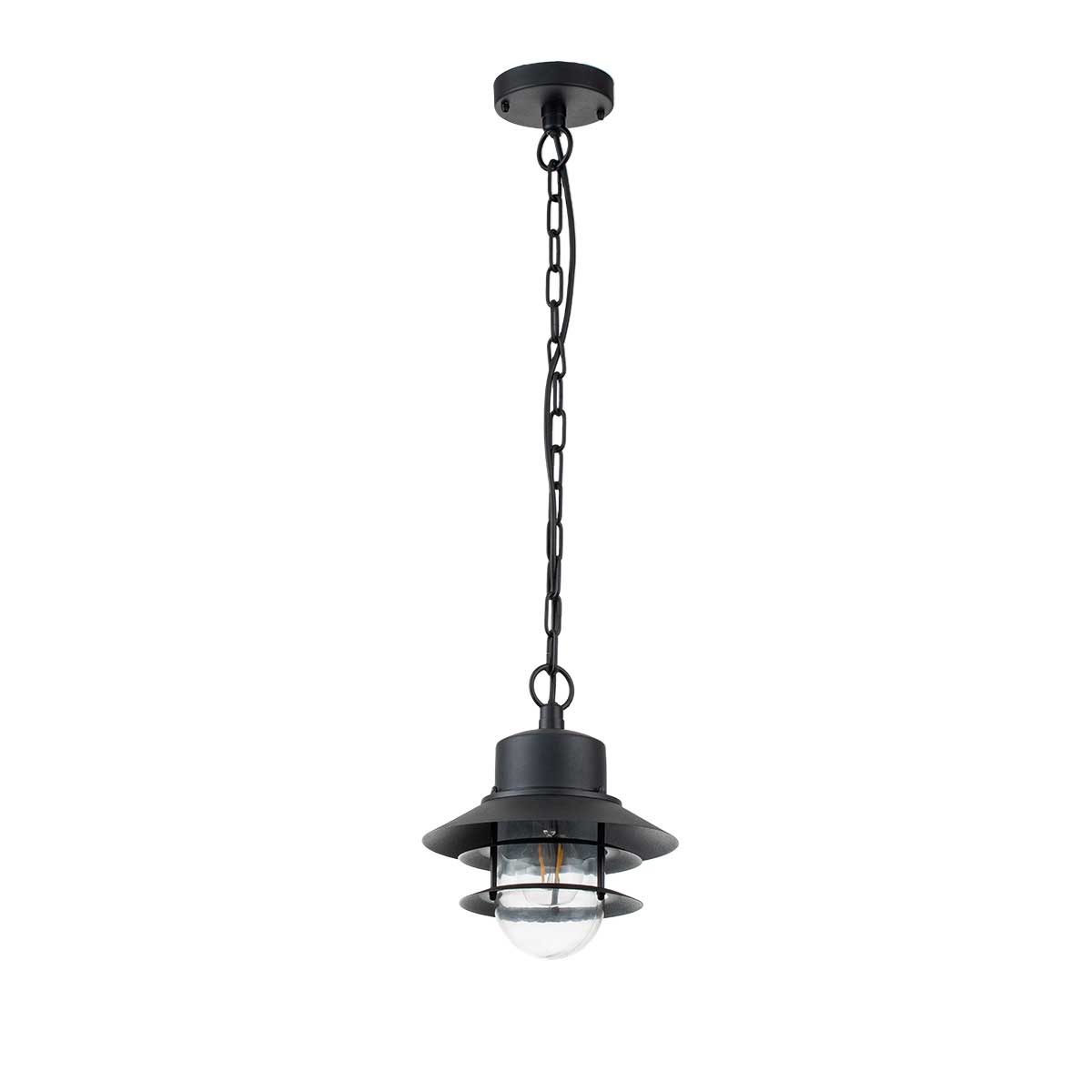 Copenhagen Ø22 Schwarz Von Elstead Lighting - Tillverkad av rostfritt st&aring;l i svart finish och glas, erbjuder den en h&aring;llbar och v&auml;dert&aring;lig konstruktion som passar perfekt f&ouml;r entr&eacute;er, altaner och verandor.