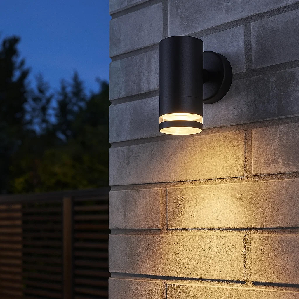 Cylinder Schwarz außenlampe Von Lampan - Lampan lyser fint ner p&aring; v&auml;ggen och skapar en h&auml;rlig atmosf&auml;r.