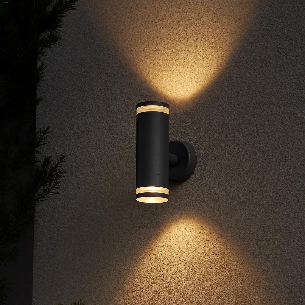 Cylinder Duo Anthrazit außenlampe Von Lampan - Lampan lyser fint b&aring;de upp och ner p&aring; v&auml;ggen.